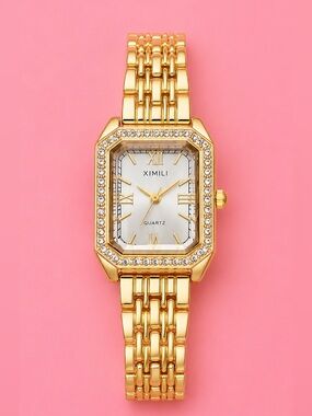 Classic Gold Square Crystal Watch